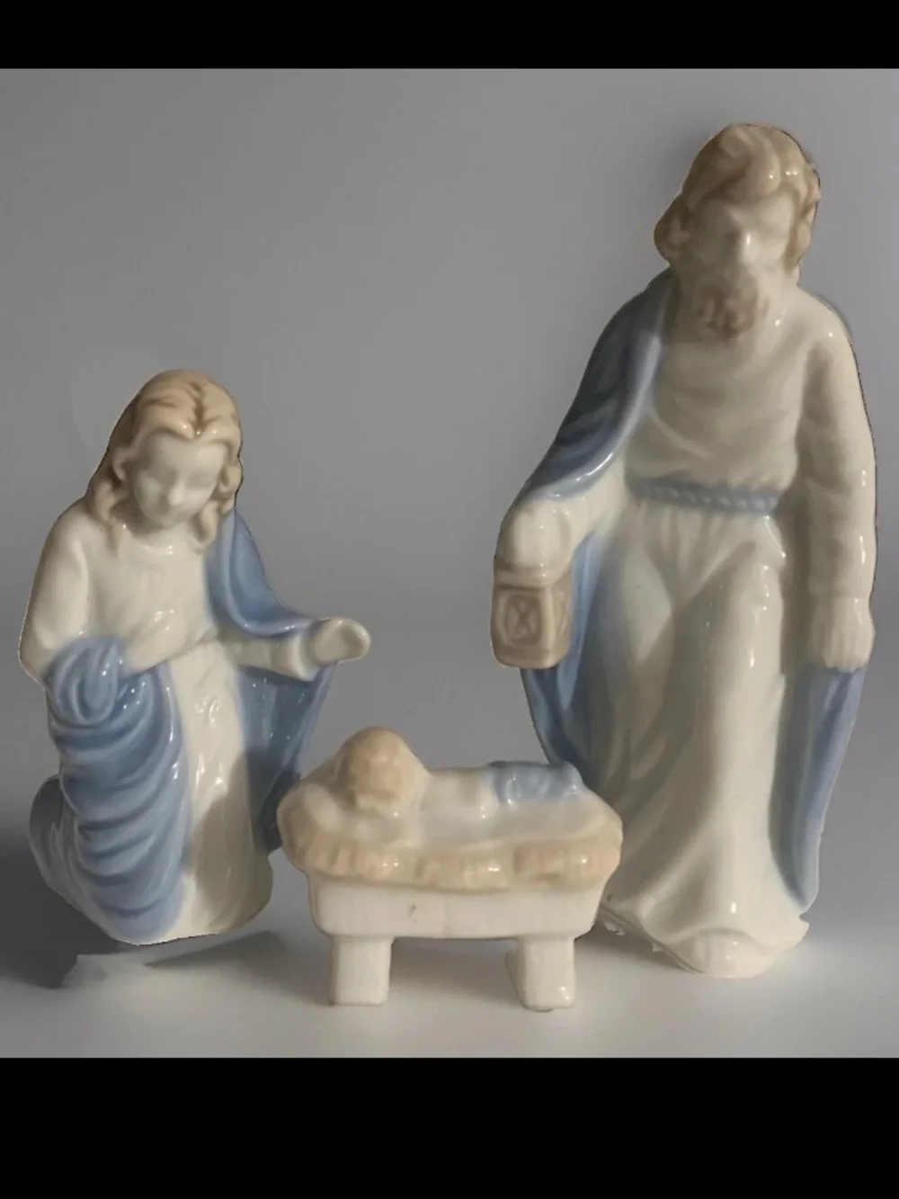 Vintage 1950s Sanmyro Japan Porcelain Nativity Set - 3 Piece Holy Family